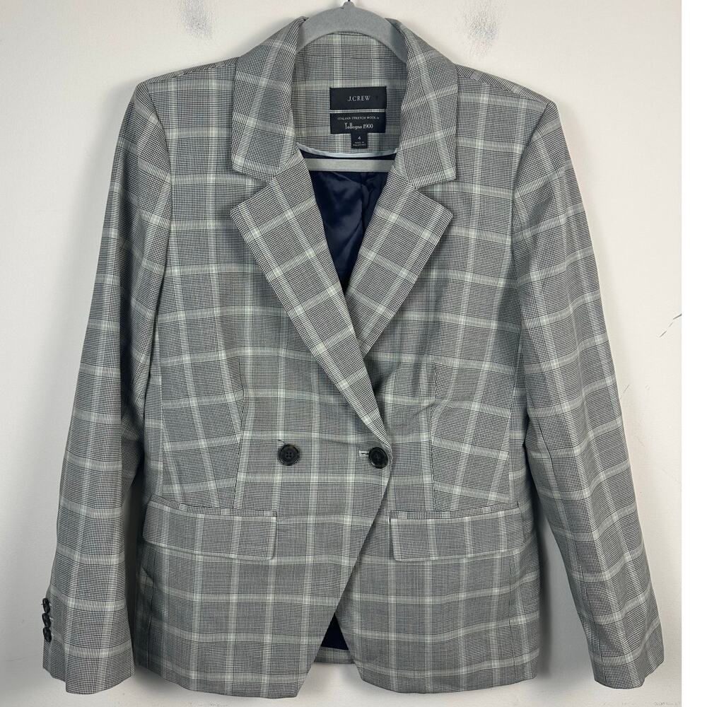 J.Crew Devon Blazer Women 4 Cream Plaid EUCโ Tollegno Italian Wool Tailored